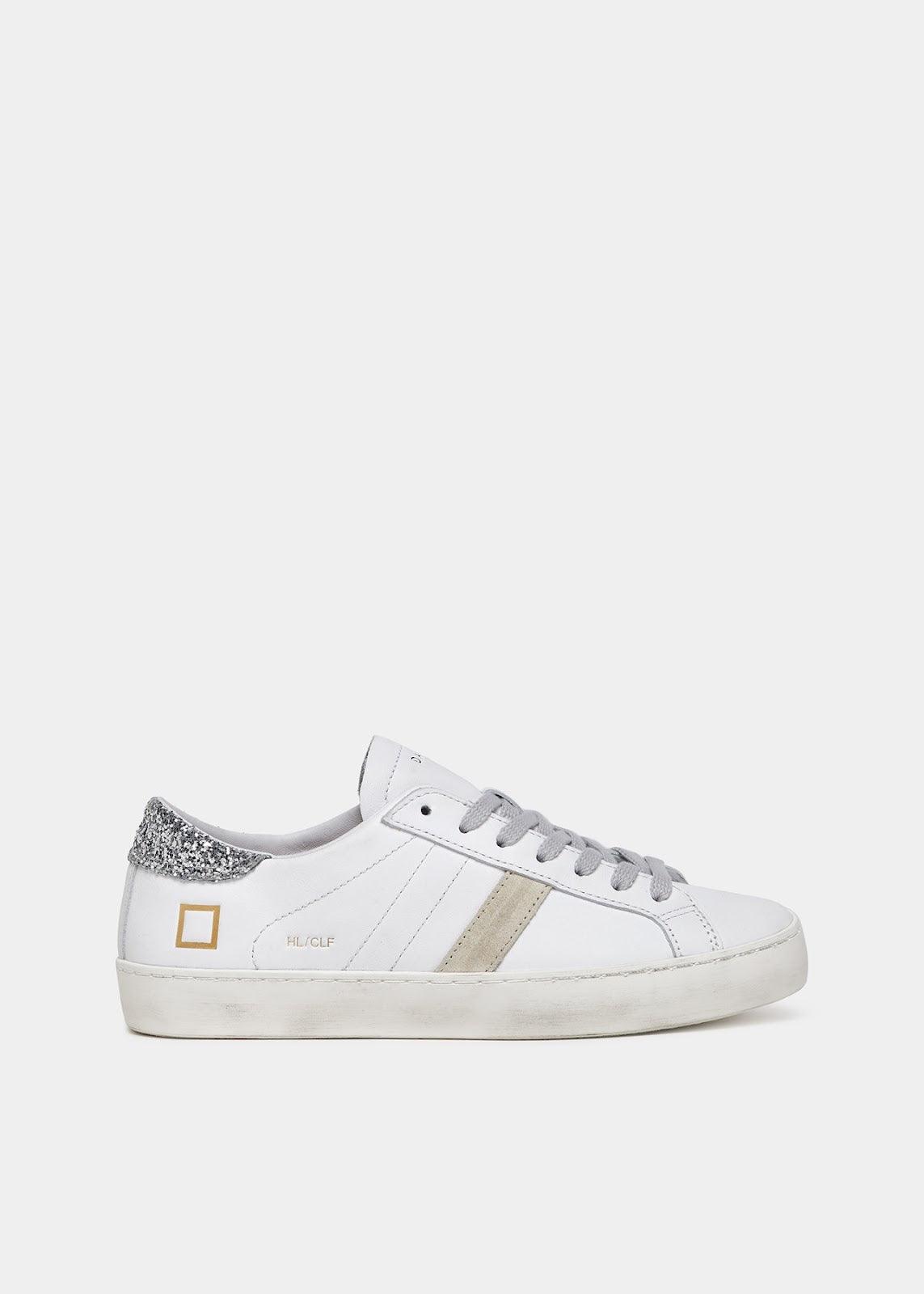 Sneaker Donna D.A.T.E. - Hill Low Calf White-Silver W8B - Argento - Inà Boutique