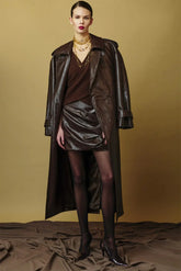 Federica Tosi Women's Waterproof Jackets - Metal Leather Trench Coat - Brown