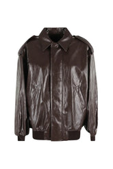 Federica Tosi Women's Jackets - Leather and Metal Bomber Jacket - Brown