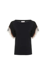 T-shirt Donna Akep - T-Shirt Con Frangia/Maniche - Nero