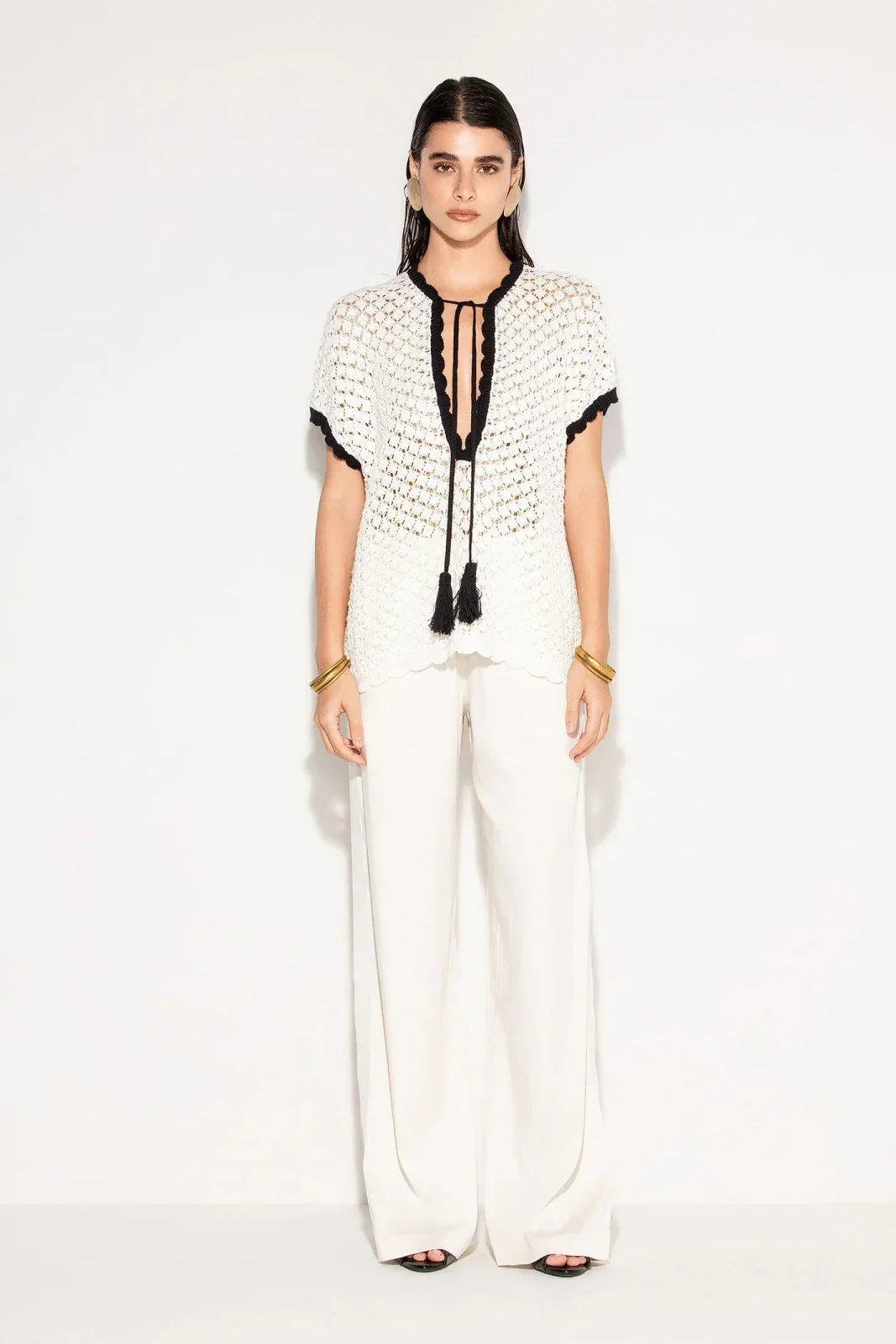 Maglie Donna Akep - Smanicata Con Smerlo - Bianco