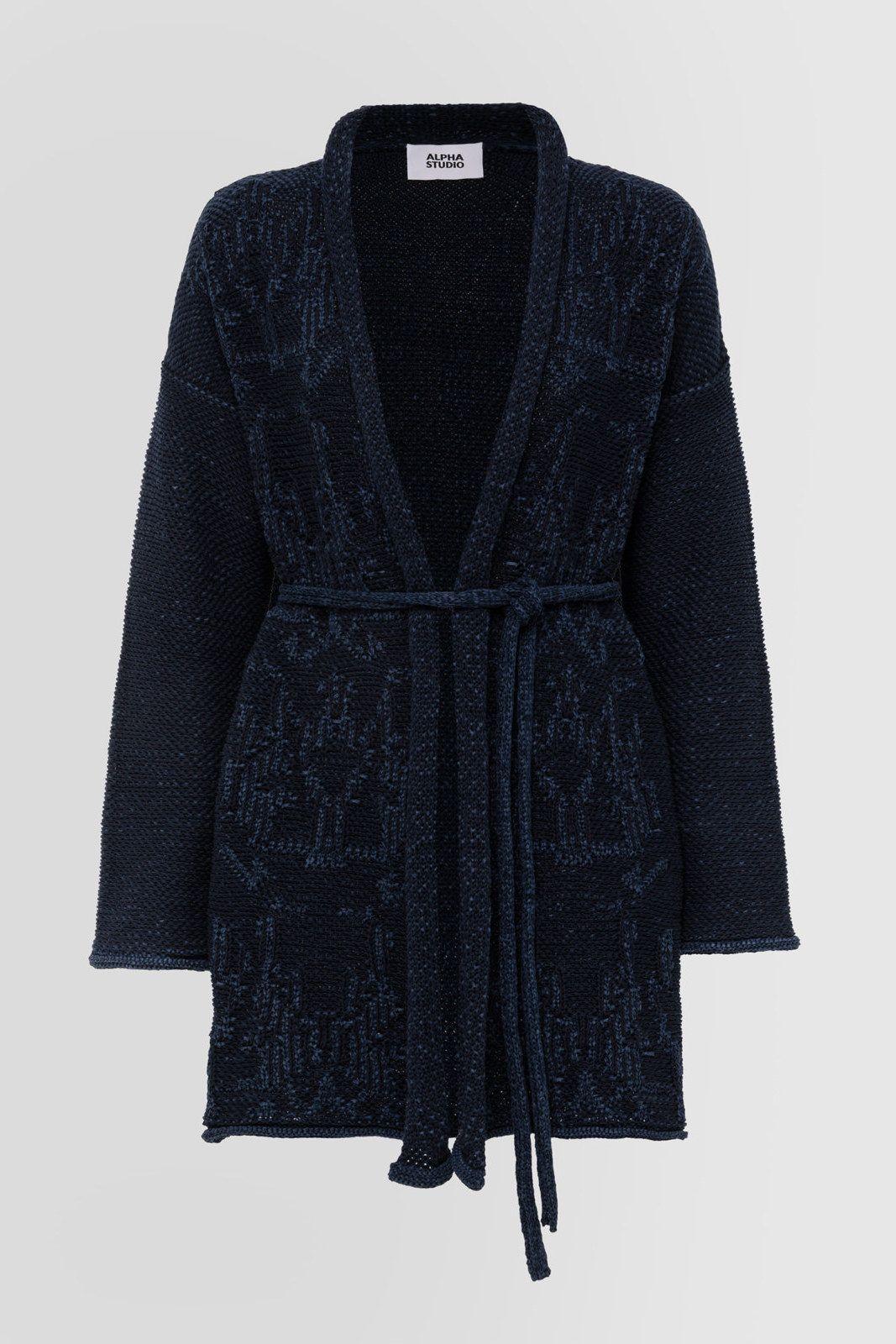 Cardigan Donna Alpha Studio - Maxi Cardigan Con Cintura - Blu