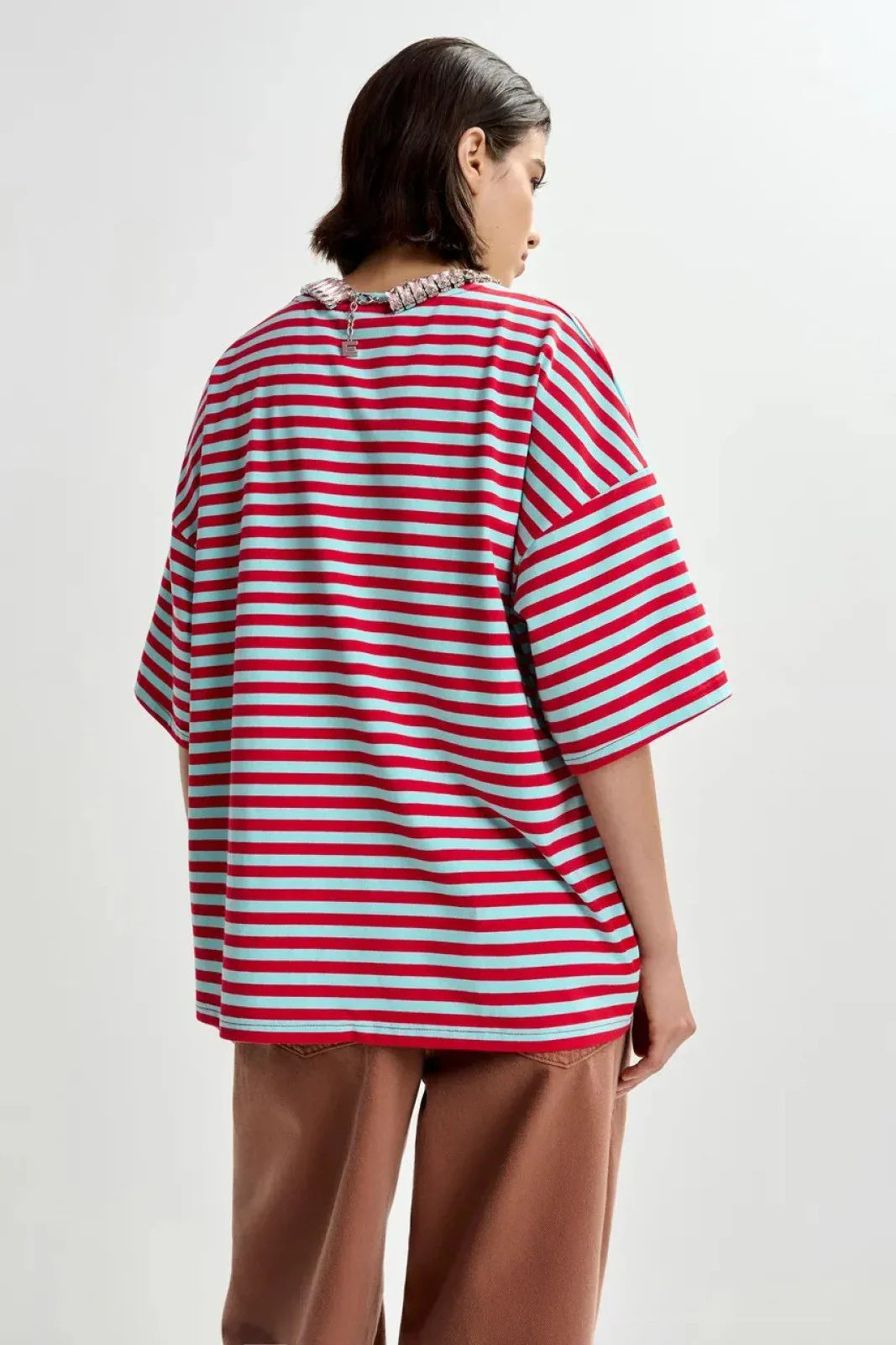 Essentiel Antwerp Women's T-shirt - Striped T-Shirt W Strass - Red