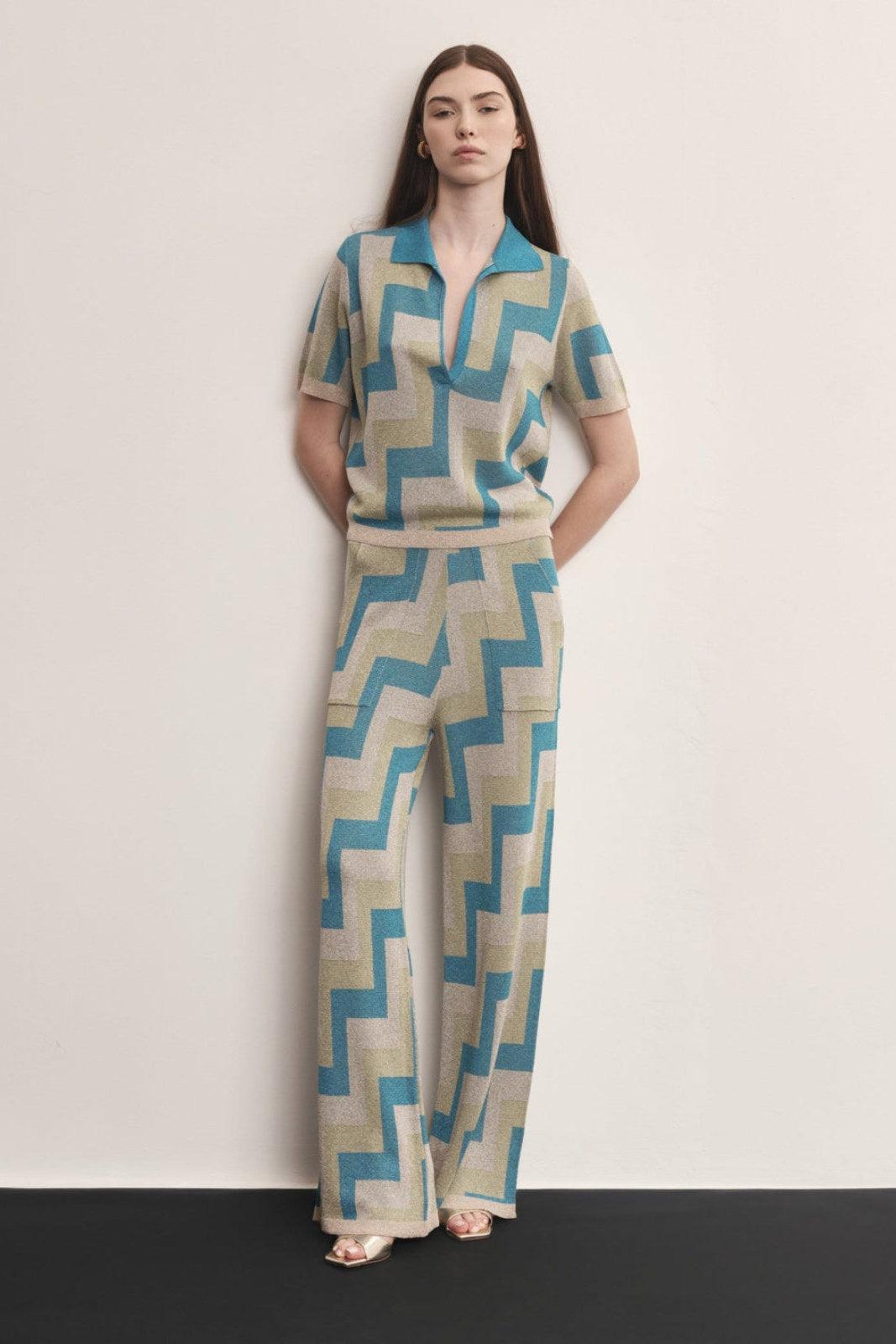 Pantaloni Donna Akep - Pantalone Jacquard Lurex - Multicolore
