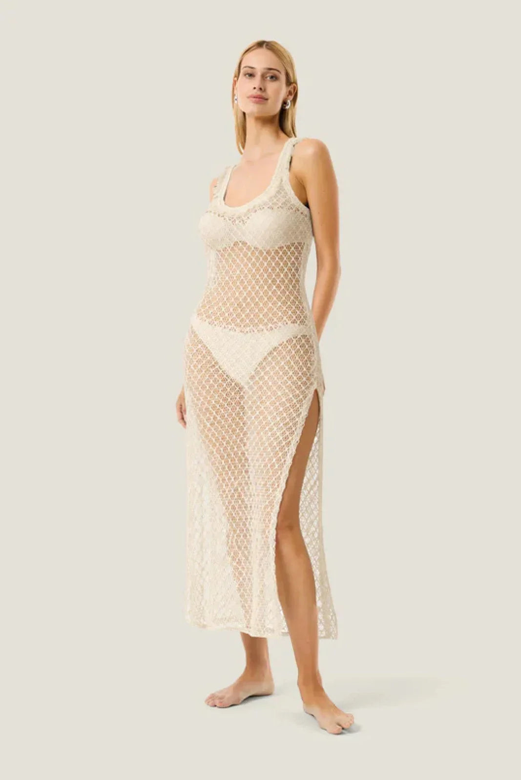 Vestiti casual Donna 4Giveness - Abito Lungo Natural Mesh - Beige