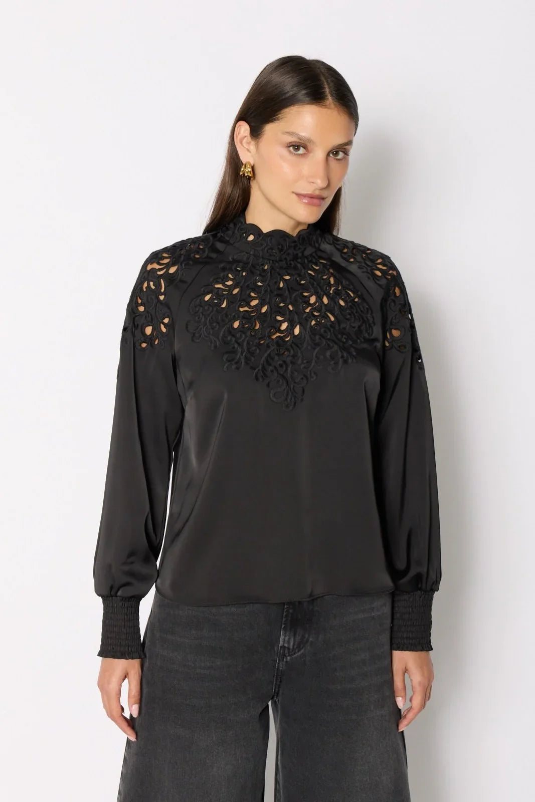 Berenice Women's Blouses - Blouse Ml Borderies - Black