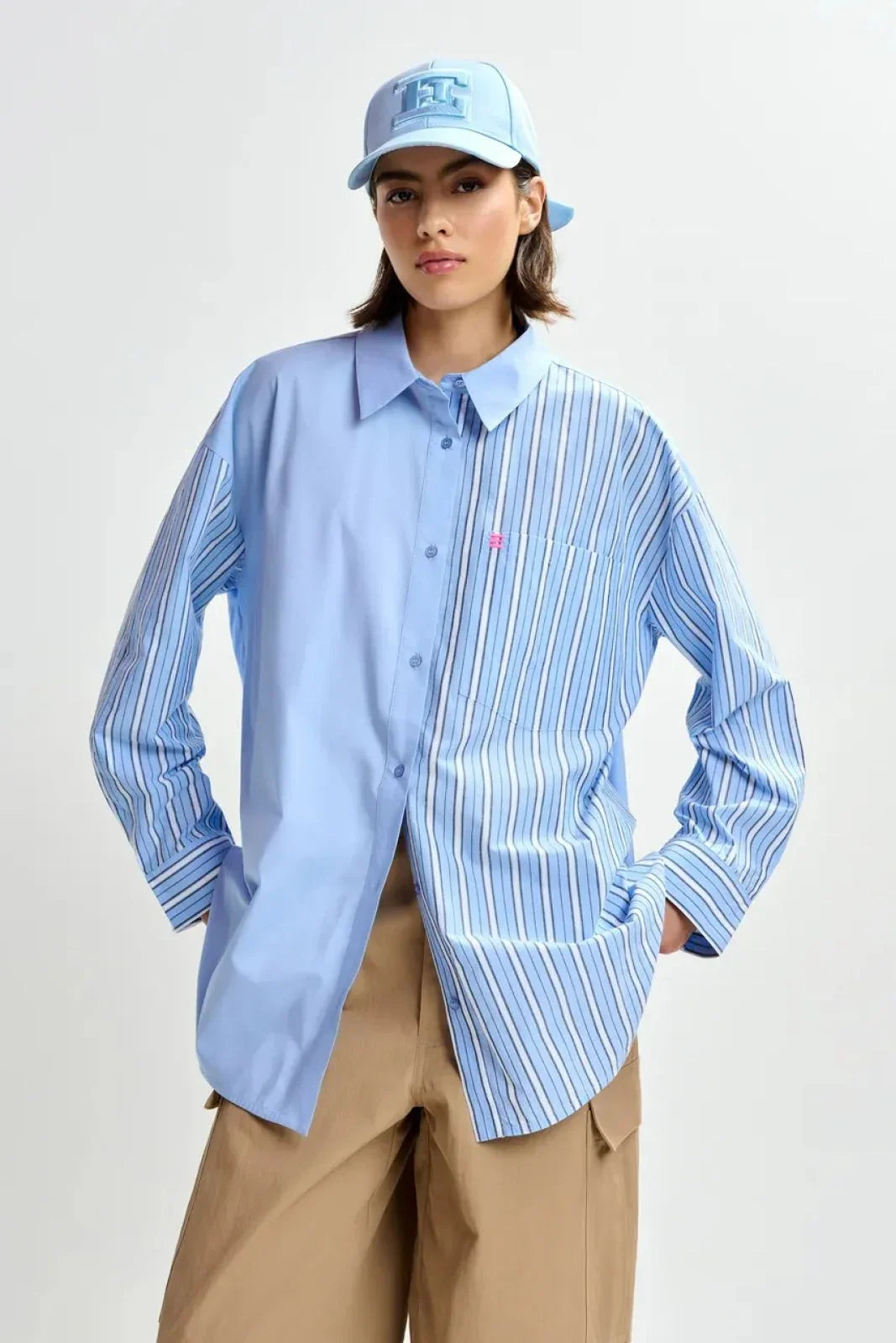 Camicie Donna Essentiel Antwerp - Patchwork Shirt - Celeste
