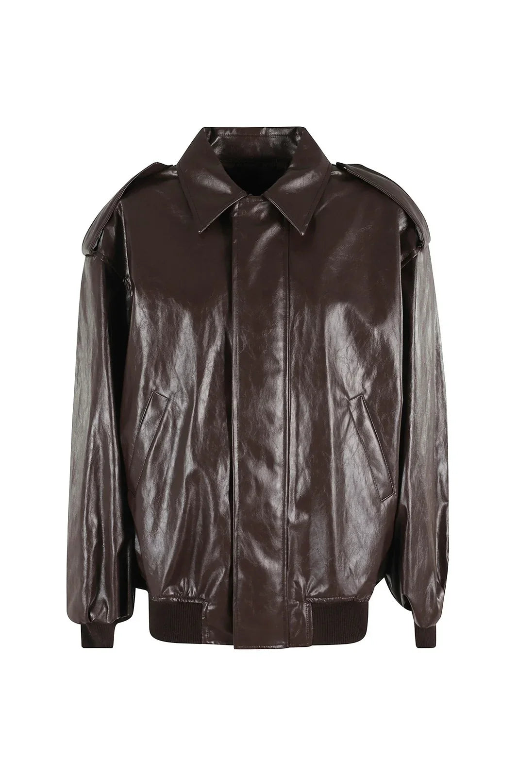 Federica Tosi Women's Jackets - Leather and Metal Bomber Jacket - Brown