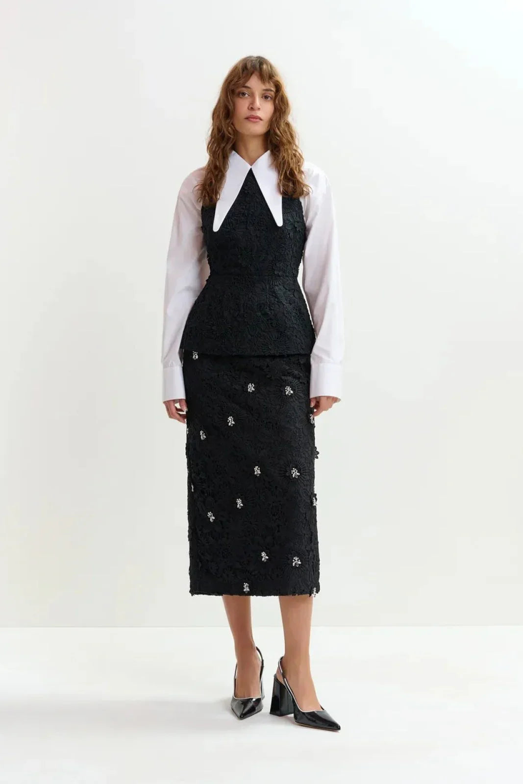 Essentiel Antwerp Women's Casual Skirts - Lace Pencil Skirt - Black