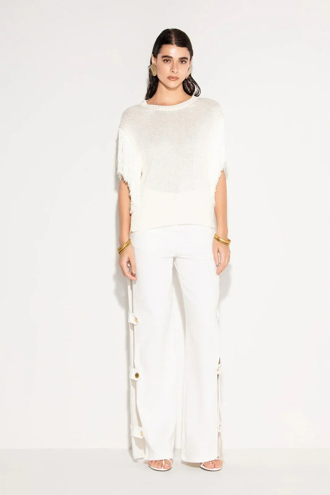 Maglie Donna Akep - G.collo Smanicato Con Frange - Panna