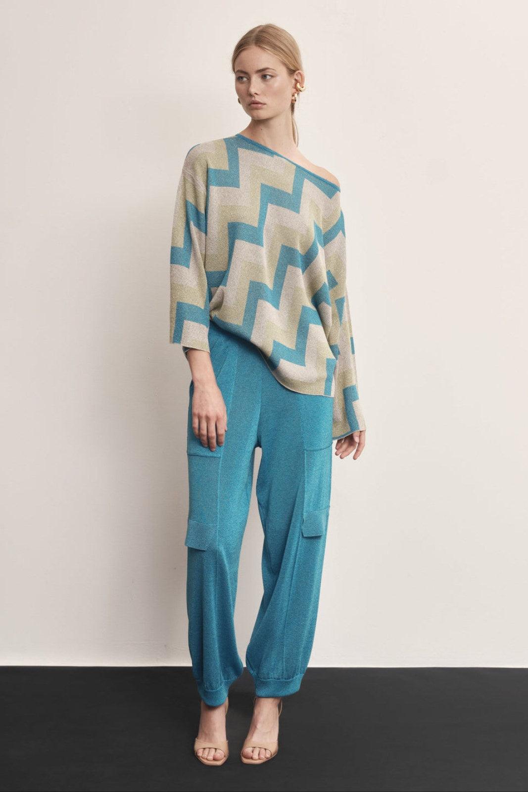 Pantaloni Donna Akep - Cargo In Maglia Vanise' - Nero