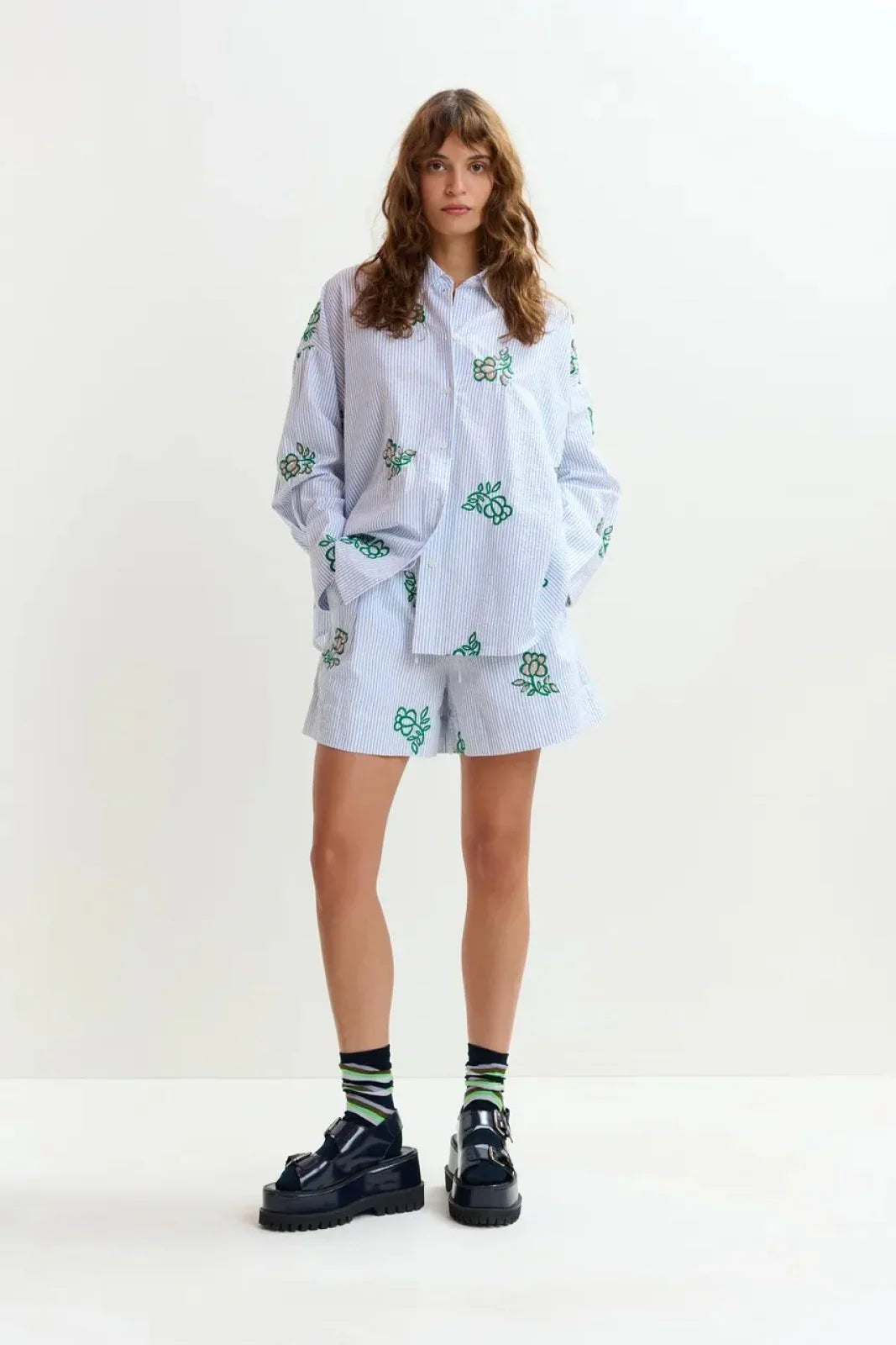 Pantaloncini Donna Essentiel Antwerp - Embroidered Mini Shorts - Celeste